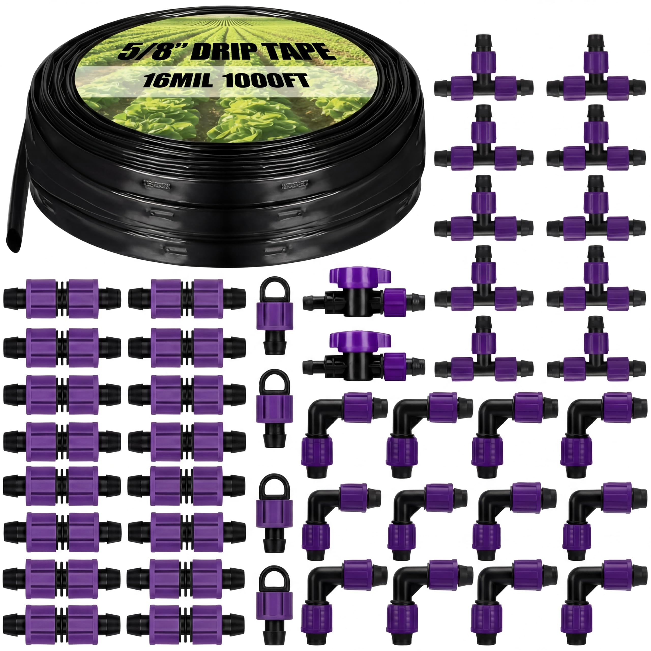 Tondiamo drip tape roll front view showing durable black PE and length advantage