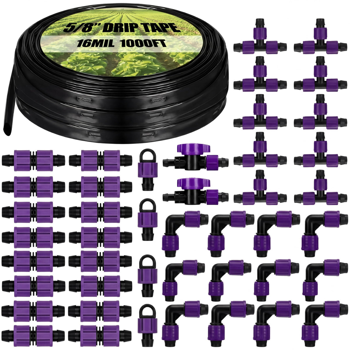 Tondiamo drip tape roll front view showing durable black PE and length advantage