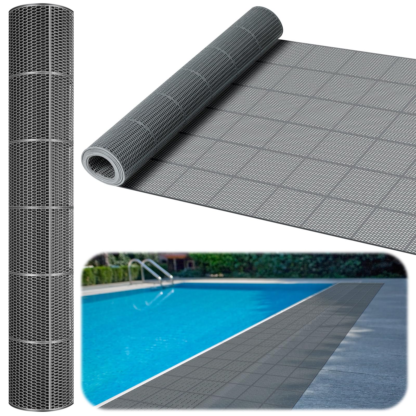 Tondiamo front view of full 3x20 ft pool mat showing coverage and benefit