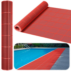 Tondiamo front view of red 3x10 ft pool mat showing full length and grip benefit