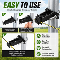 Tondiamo insulator snapped onto a 2" round post showing secure fit