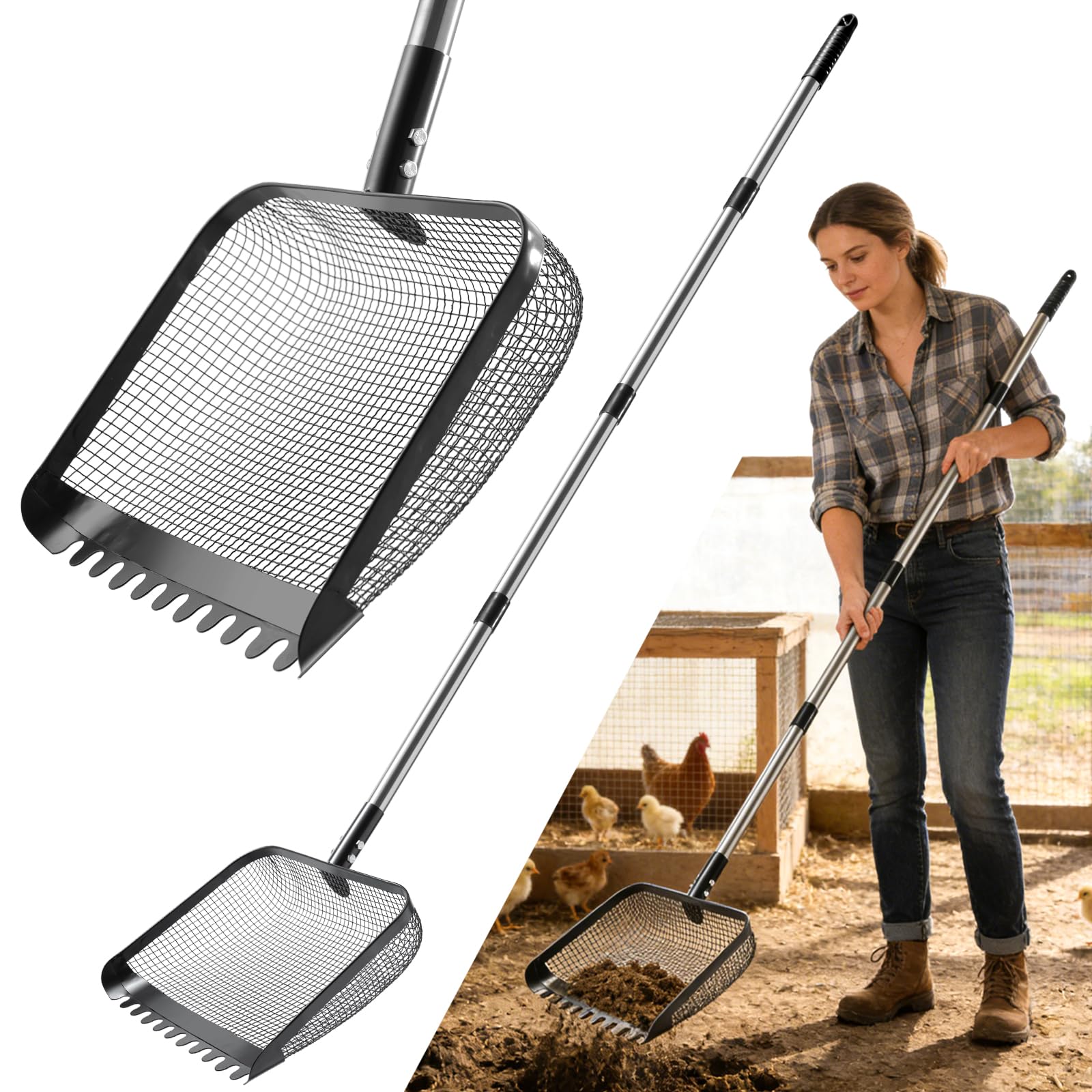 Tongjing scooper front view showing wide 12-inch face for faster cleaning