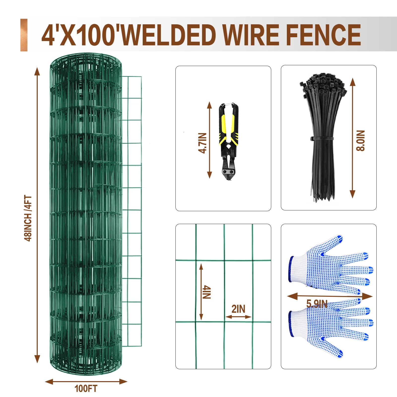 Tongmo close-up of 2x4 mesh and 16GA wire showing durable PVC coating benefit