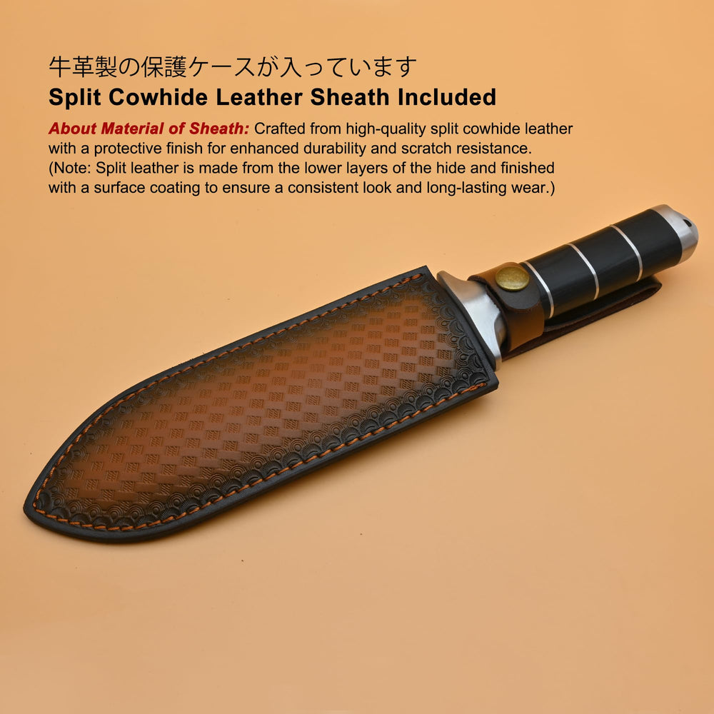 TONMA treated split cowhide leather sheath protecting blade during transport
