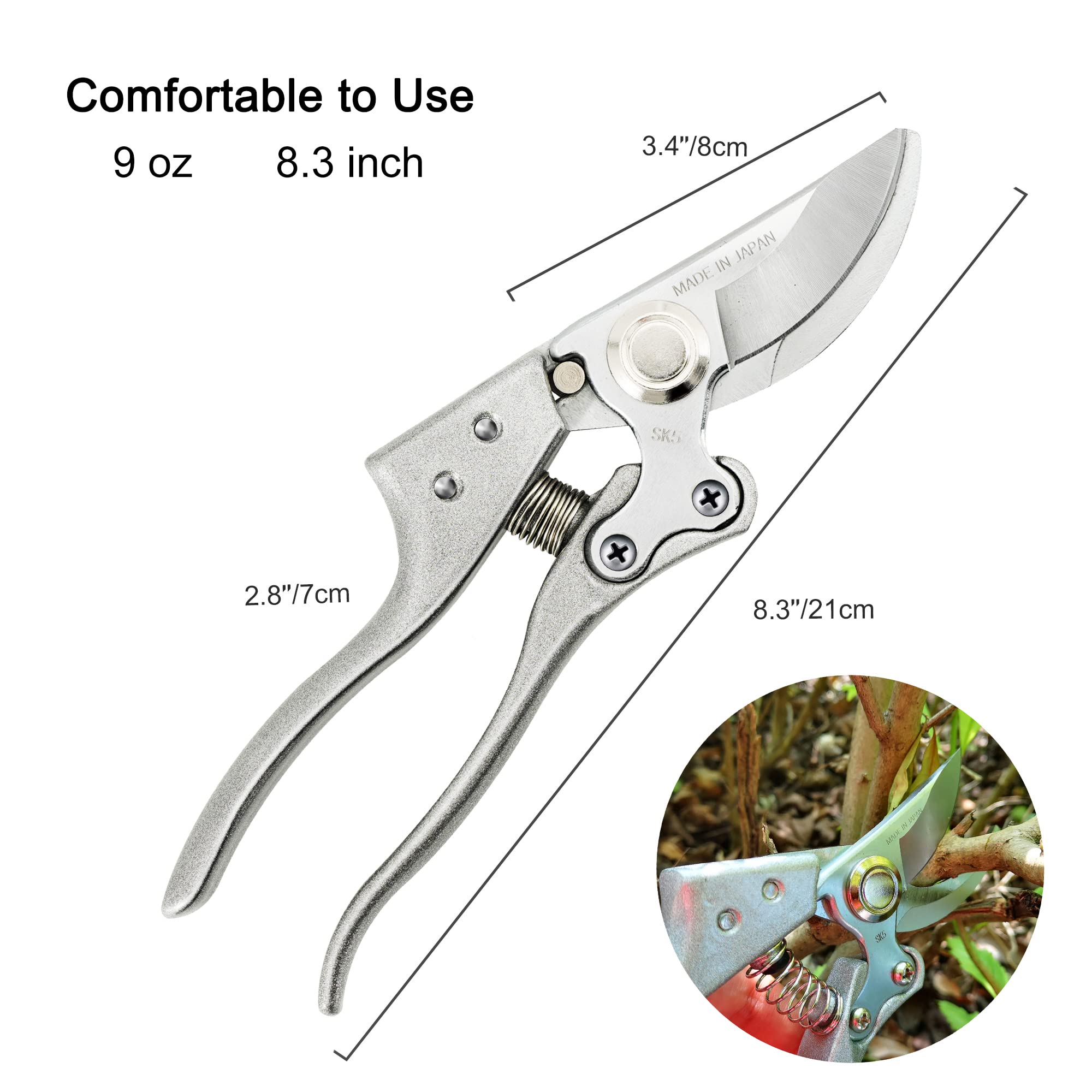 TONMA JP pruning shears in use trimming a rose bush for neat plant-friendly cuts