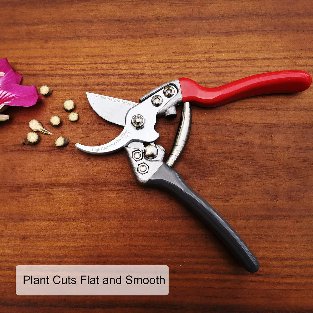 TONMA pruners next to a ruler for scale showing 7.5-inch length and portability benefit
