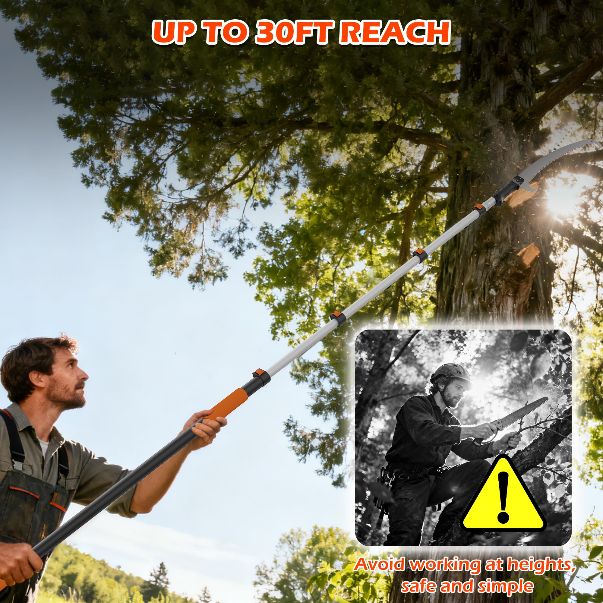 TONYINGO extended pole at 24ft reaching high tree branches safely
