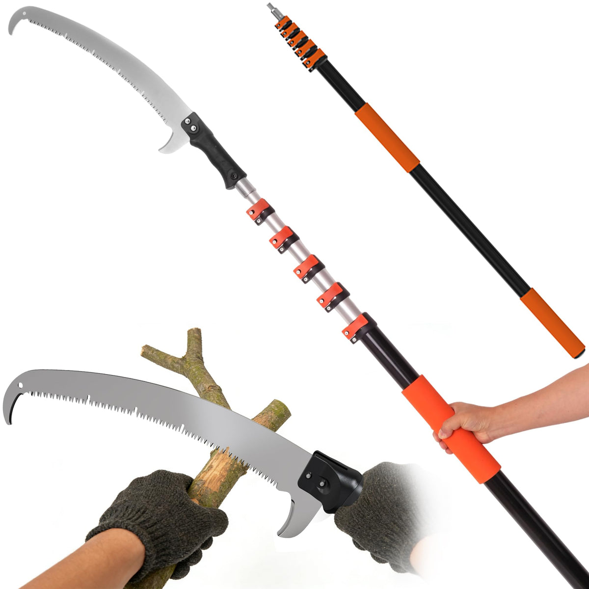 TONYINGO full-length pole saw showing portability and extended reach