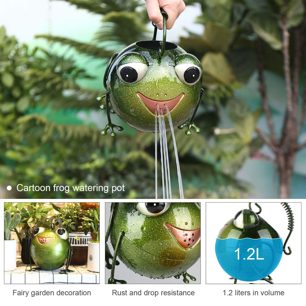 Tooarts frog watering can side detail highlighting painted finish and design benefit