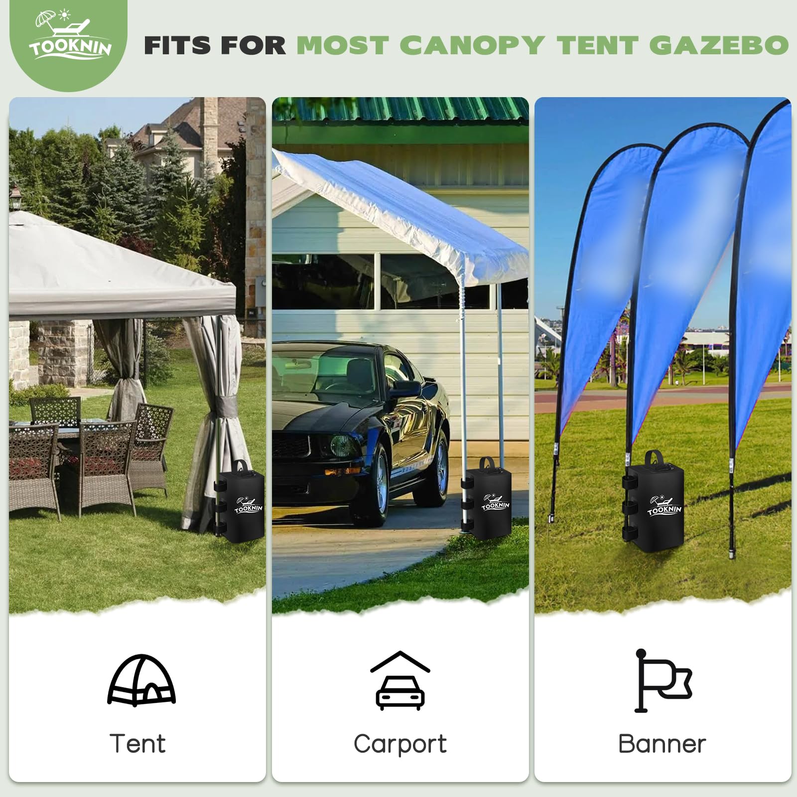 TOOKNIN weight bag held in hand to show scale and portability for effortless site setup