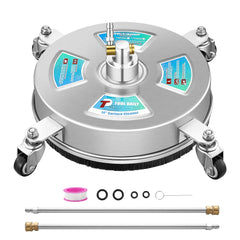 Tool Daily front view of 14-inch surface cleaner showing full deck and wheels for fast cleaning