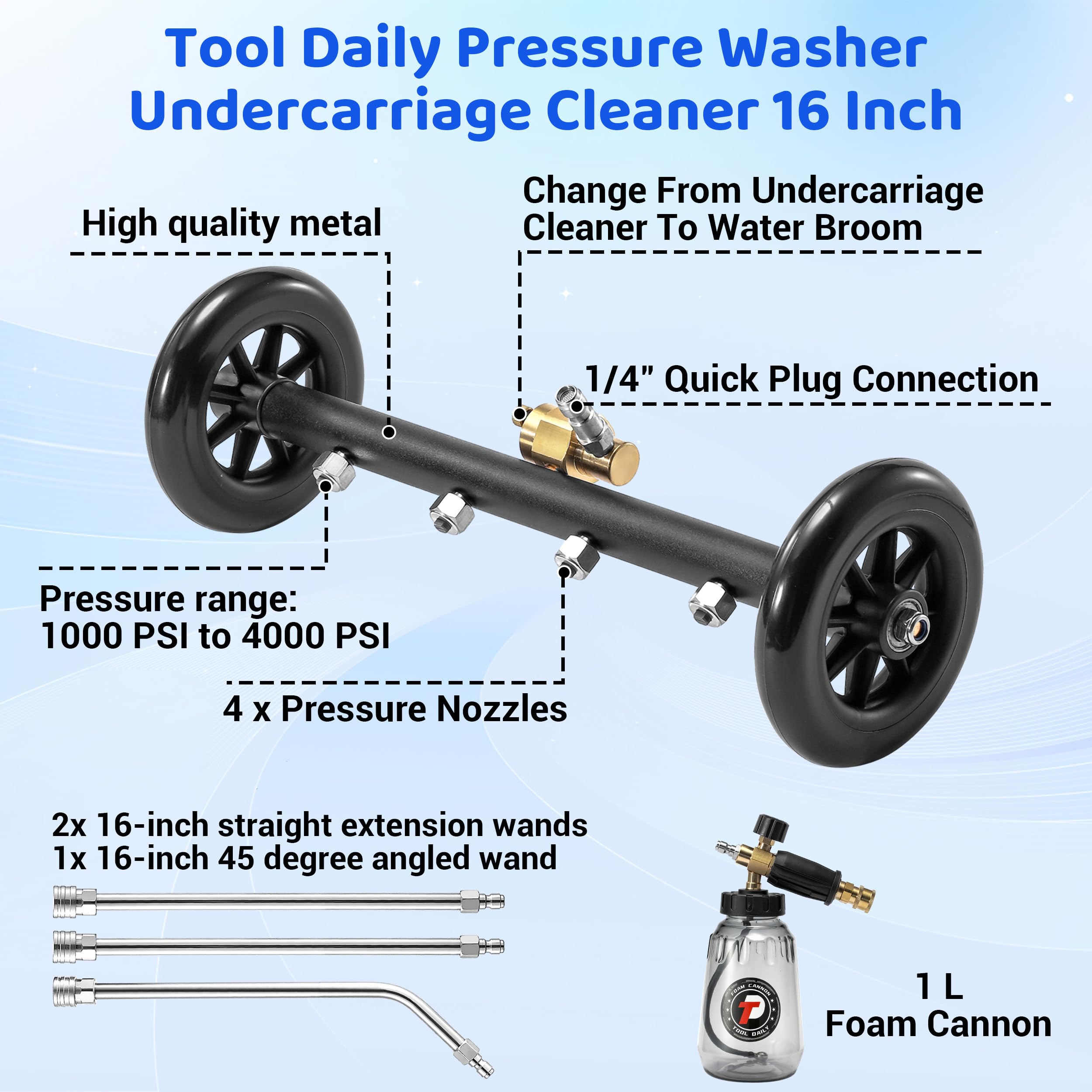 Tool Daily foam cannon attached to wand spraying thick foam for better cleaning adhesion