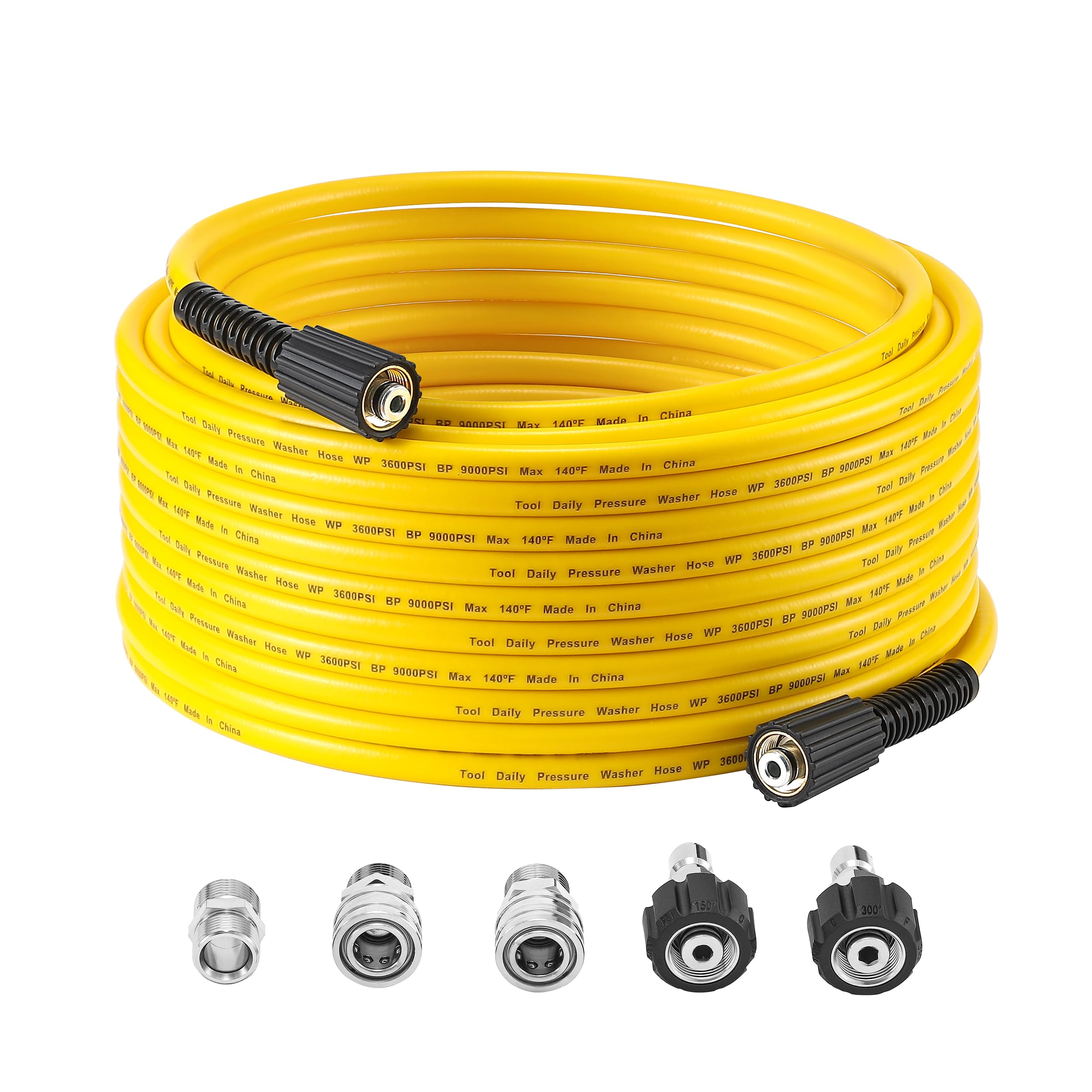 Tool Daily front packaging showing 100ft hose and accessories, highlights ready-to-use kit