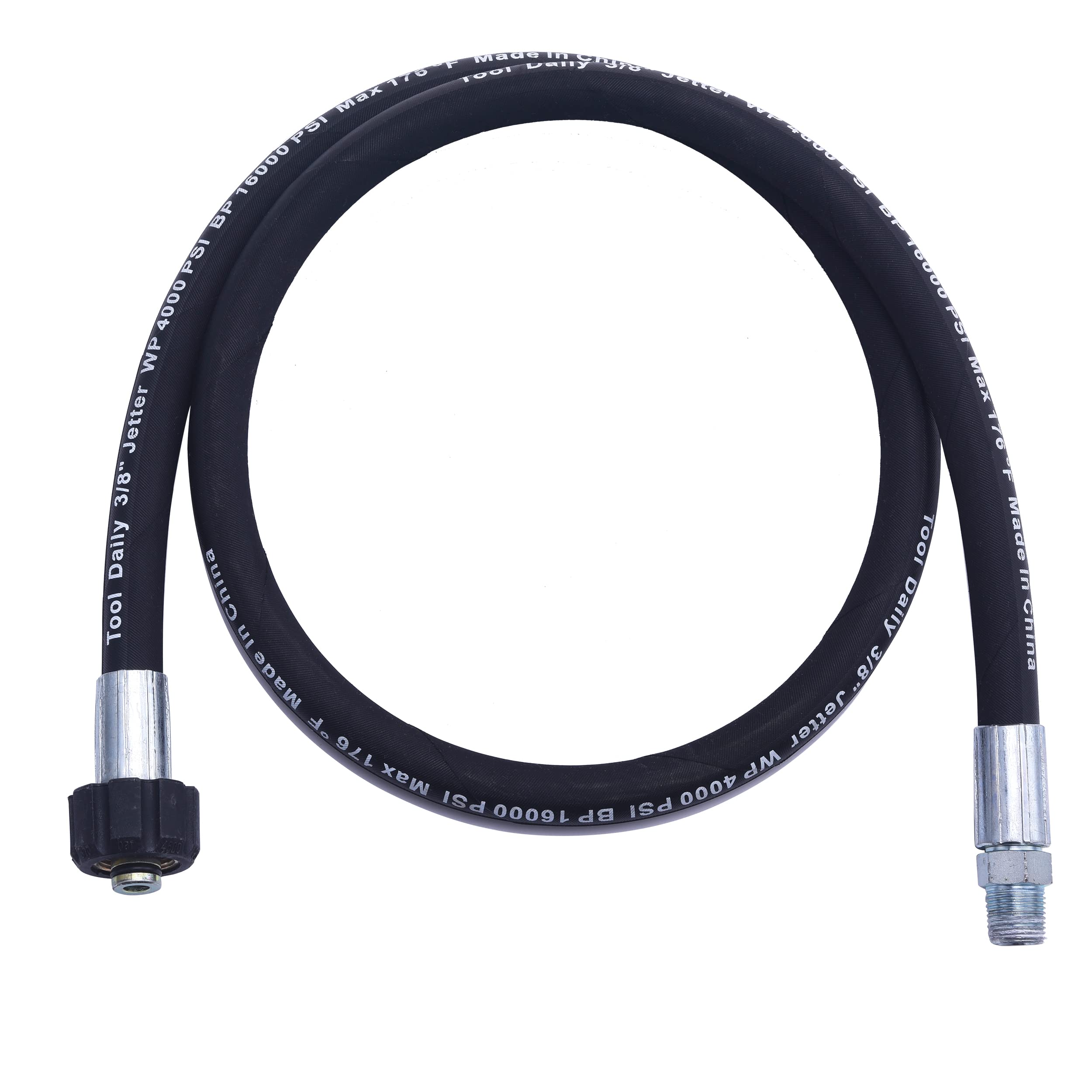 Tool Daily front view of whip hose showing durable cover and connectors for neat reel setup