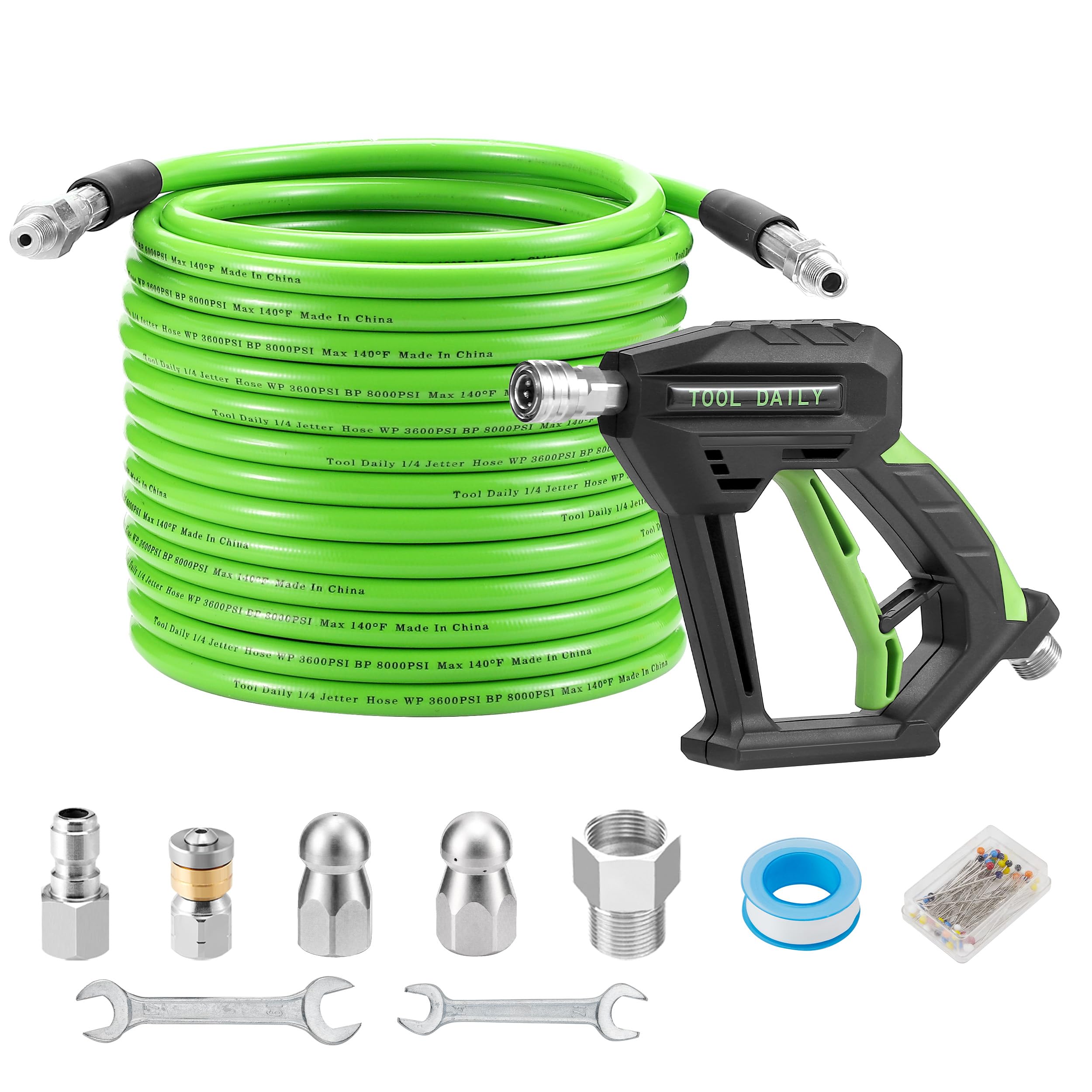 Tool Daily front packaging showing complete sewer jetter kit benefits