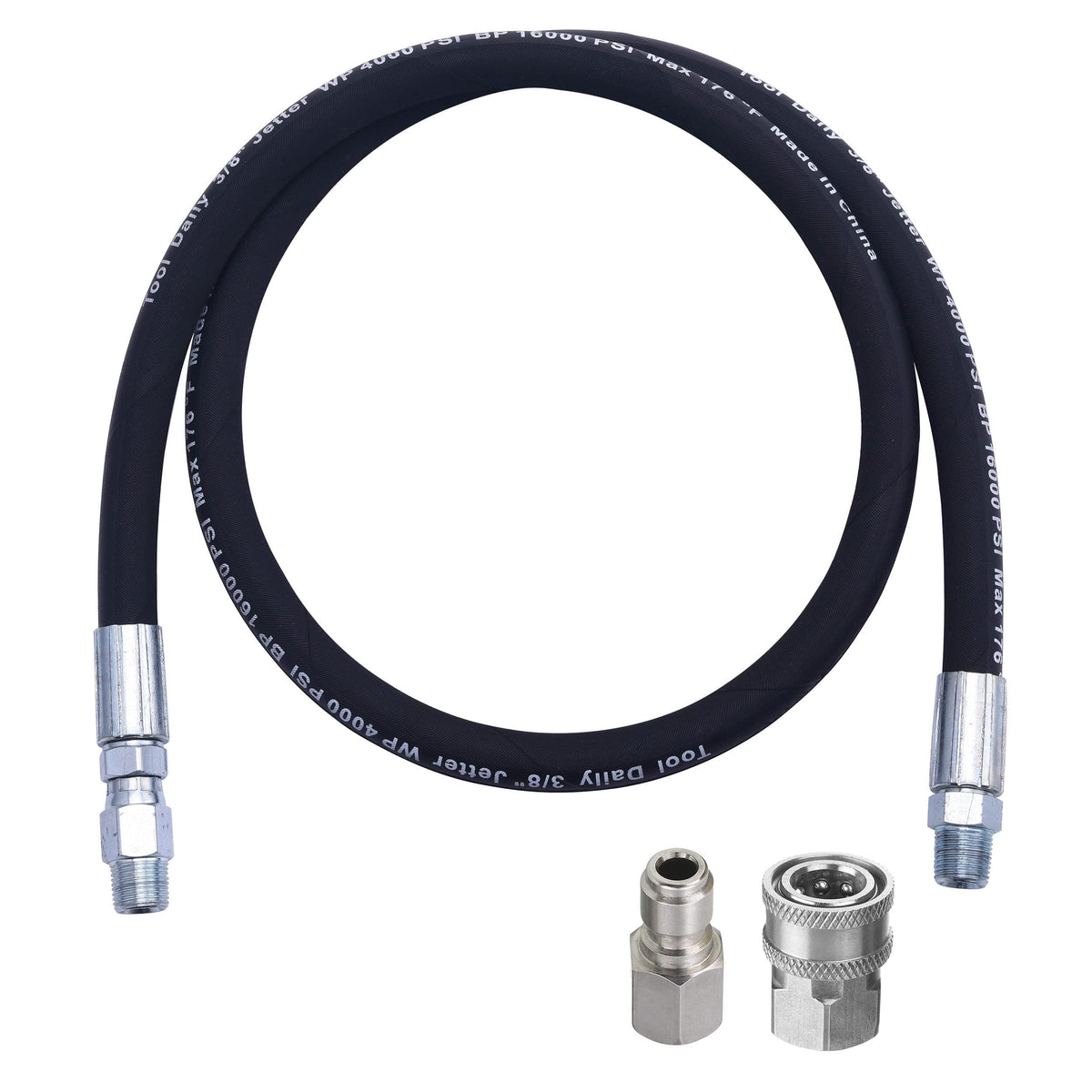 Tool Daily front view of 4 ft whip hose showing fittings and benefits
