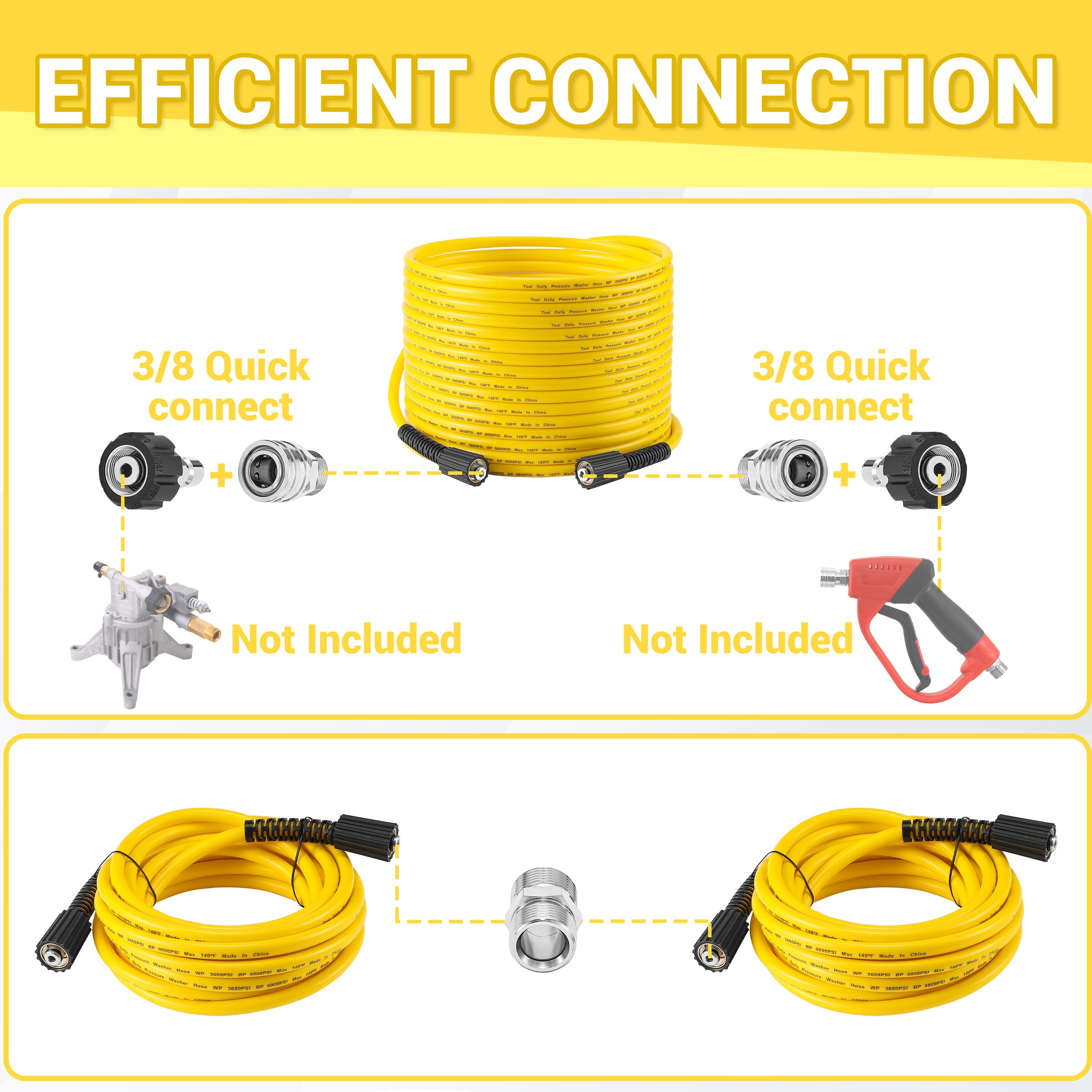 Tool Daily coiled 100ft hose on ground, demonstrates full-length reach benefit