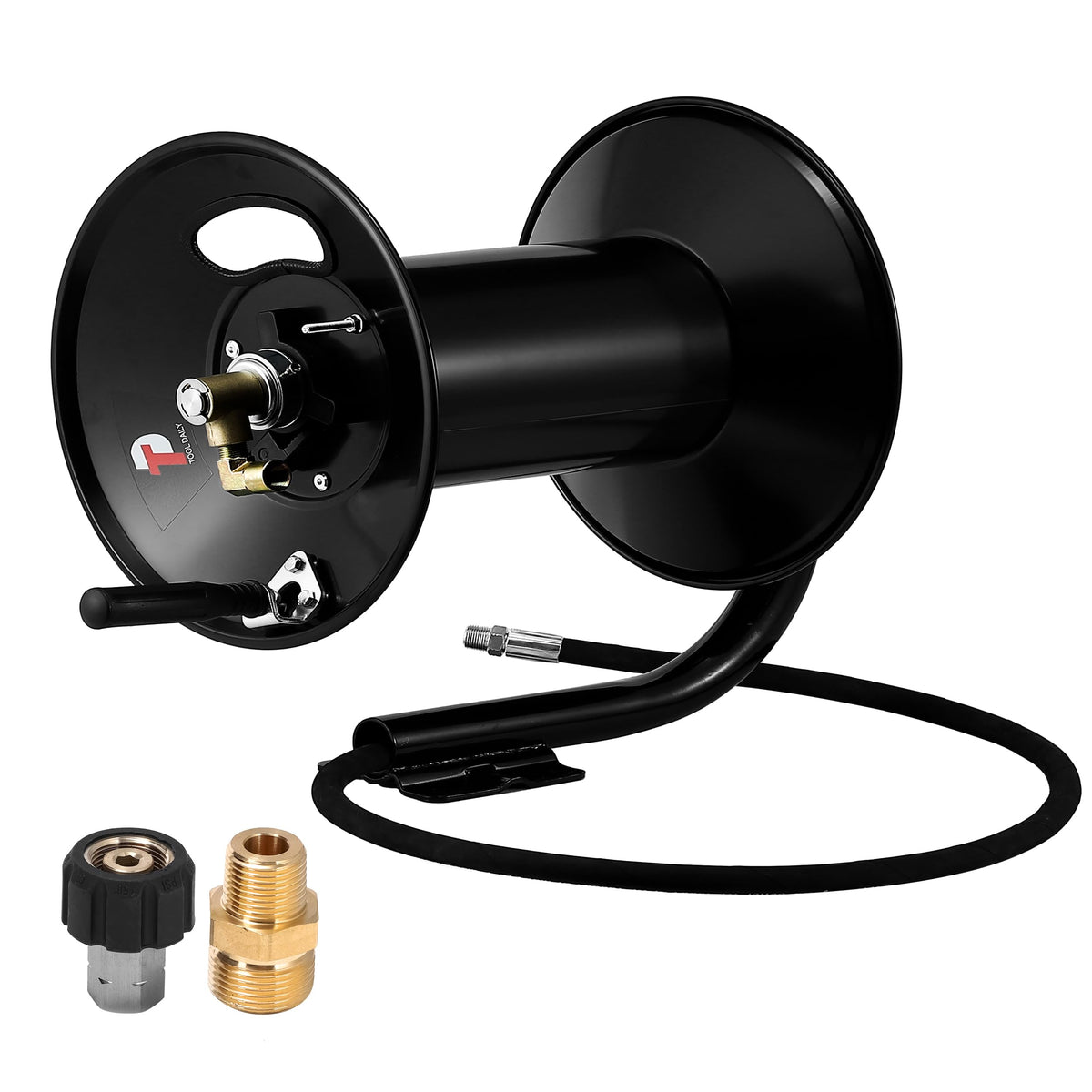 Tool Daily reel front view showing powder-coated frame and capacity benefit