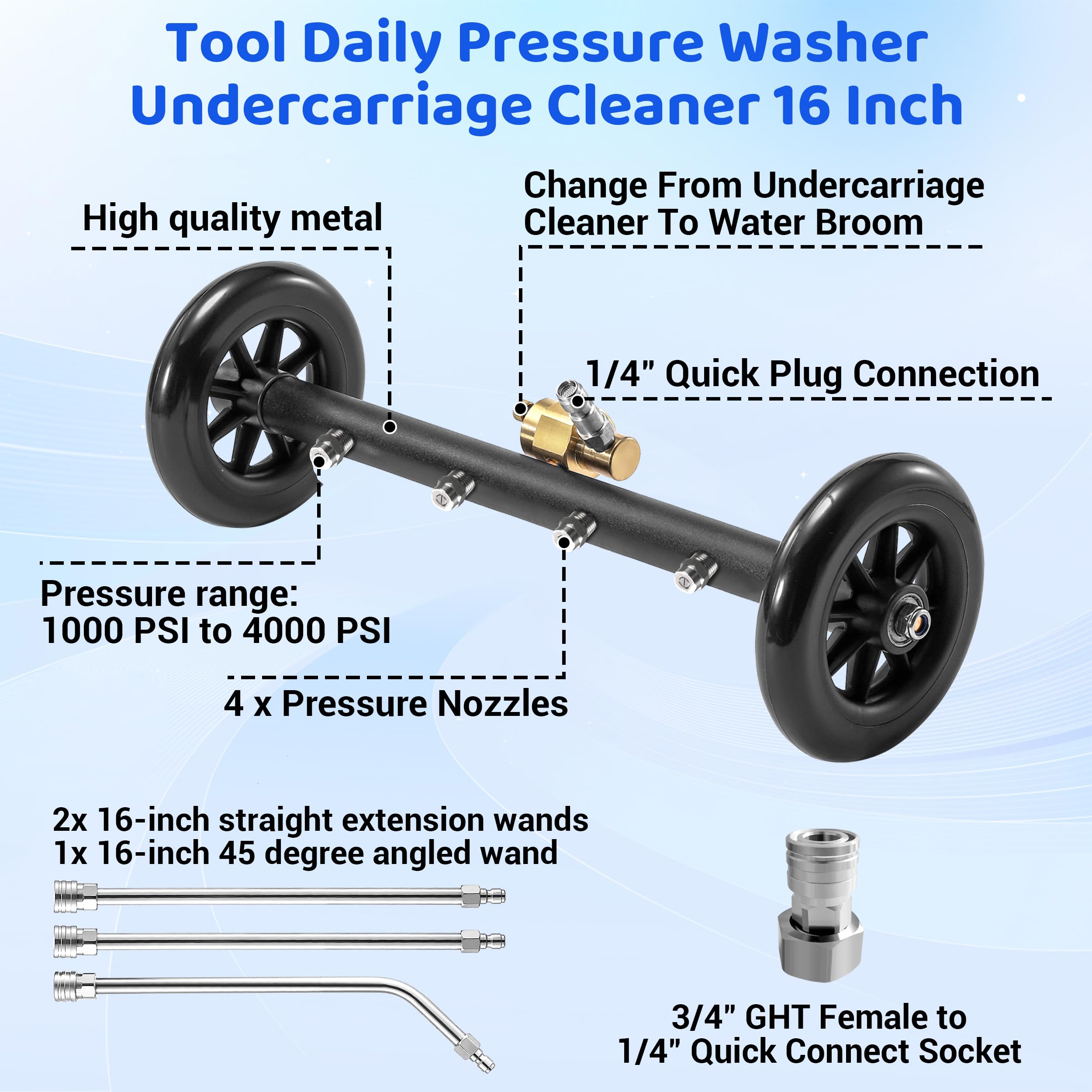 Tool Daily in use under a truck illustrating safe undercarriage cleaning without crawling