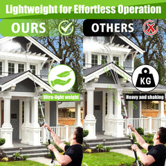 Tool Daily fully extended wand reaching second-story rooflines safely