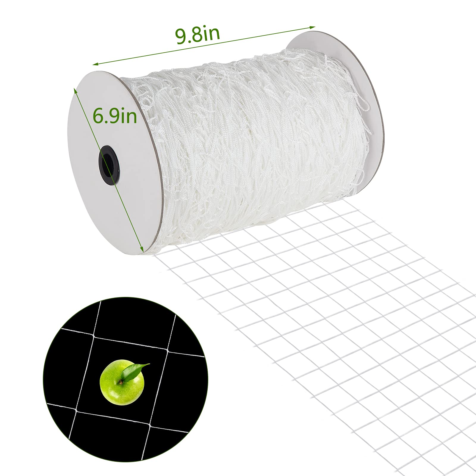 Detail of 6 inch mesh squares on Toolazy netting demonstrating fruit support