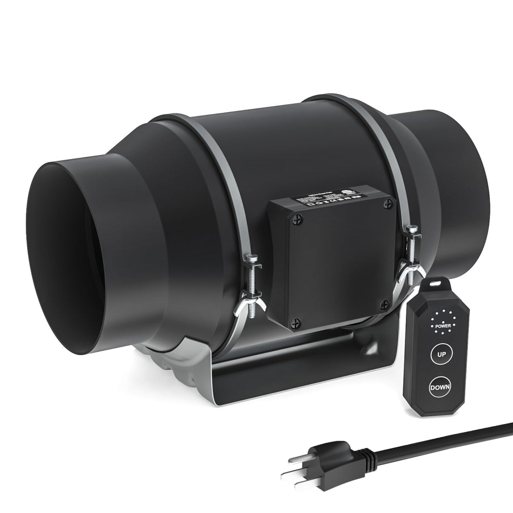 Toolazy front view inline fan showing compact housing and inlet, quiet ventilation benefit