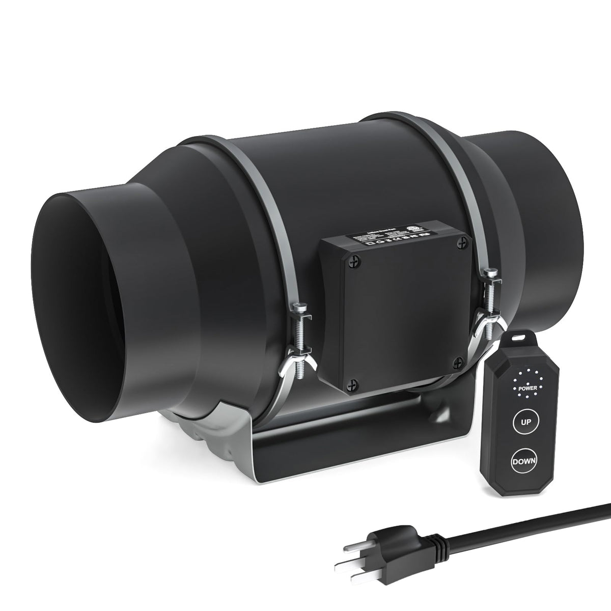 Toolazy front view inline fan showing compact housing and inlet, quiet ventilation benefit