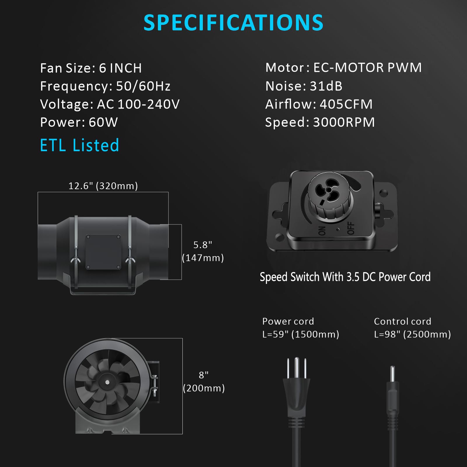 Toolazy mixed-flow impeller close-up, efficient blade design for strong, quiet airflow