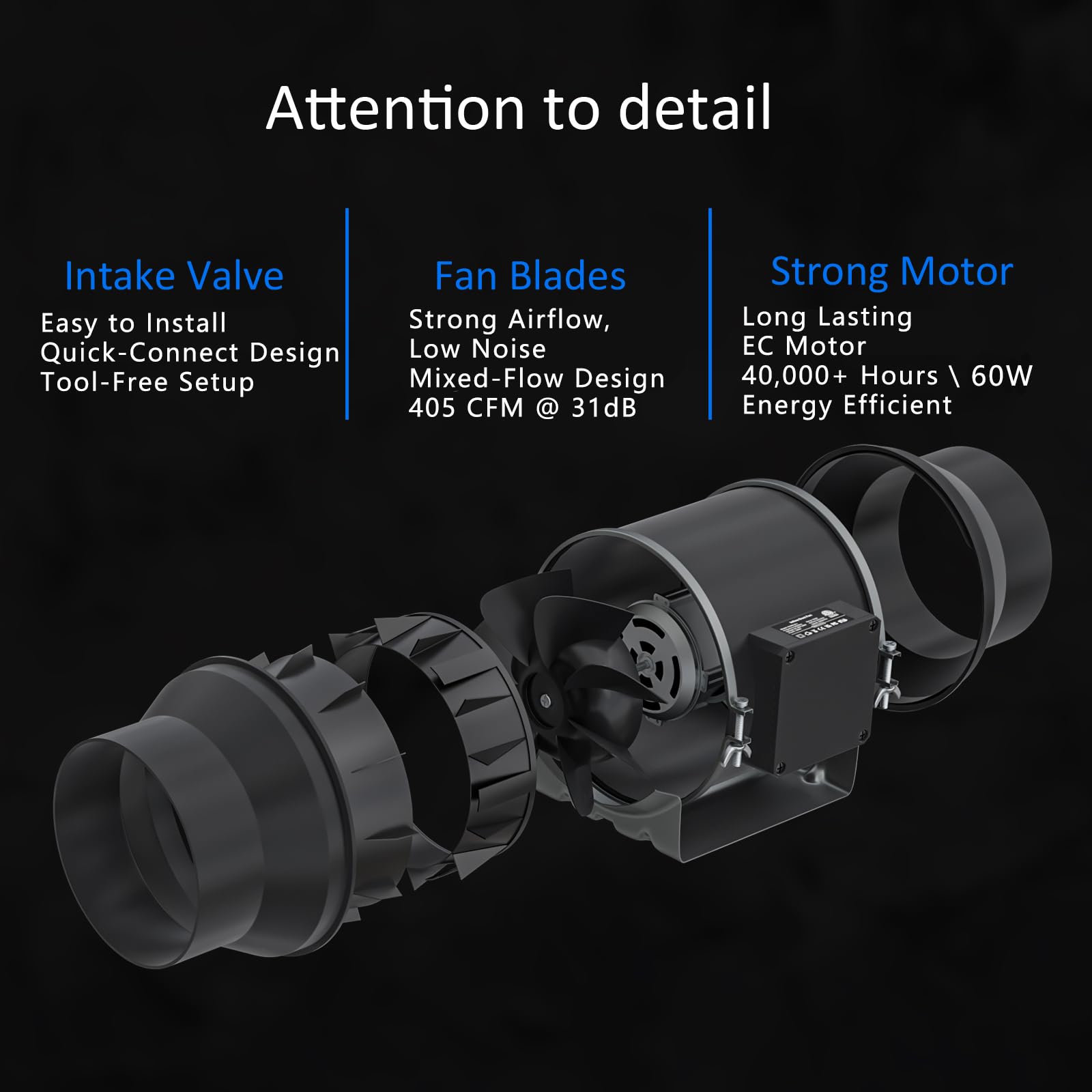 Toolazy fan installed in 6-inch ductwork, boosts HVAC or grow tent airflow effectively