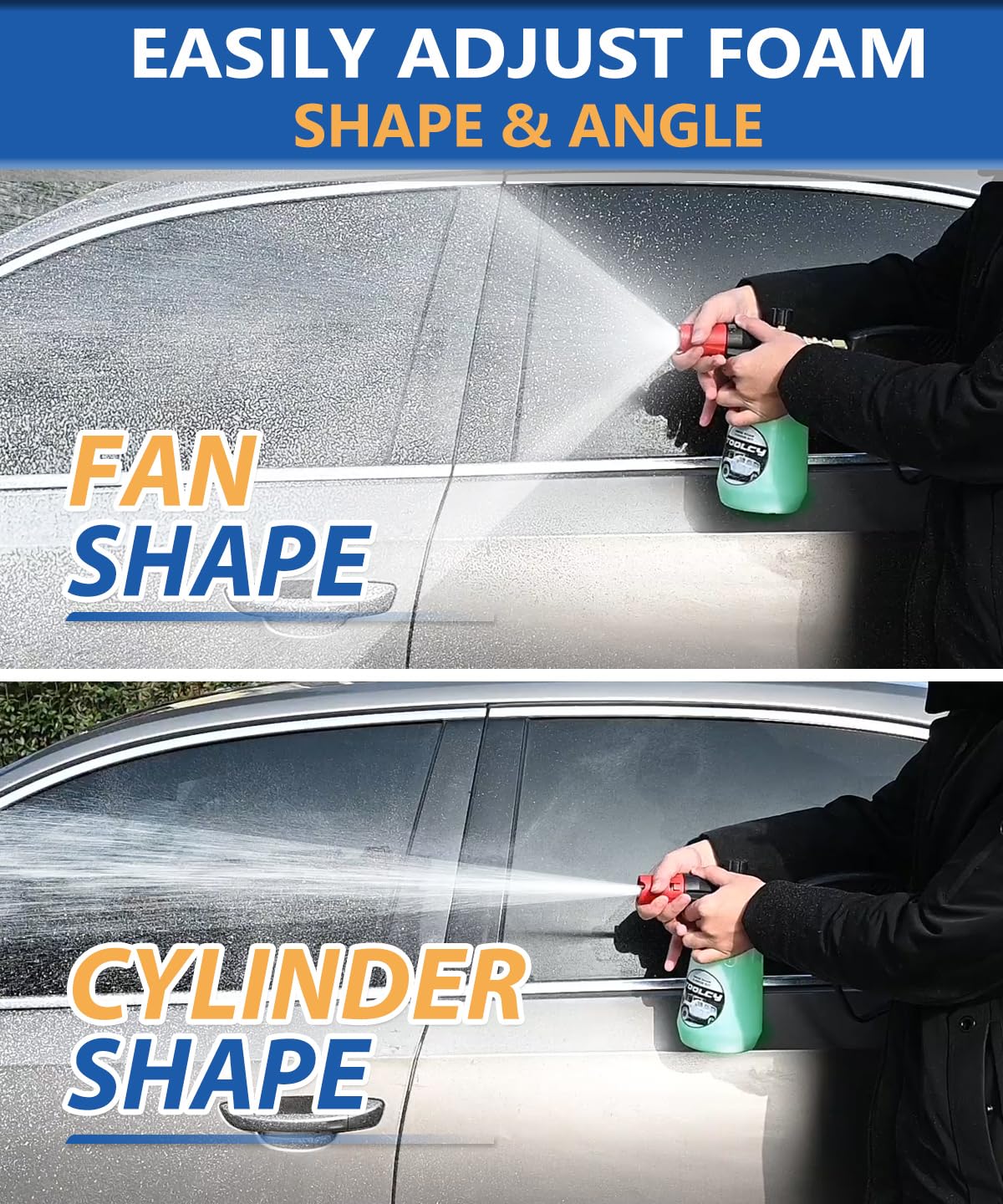 TOOLCY five nozzle tips displayed for adjustable spray patterns and tasks
