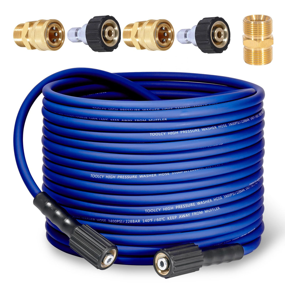 TOOLCY front view of coiled hose showing compact storage and ready-to-use convenience