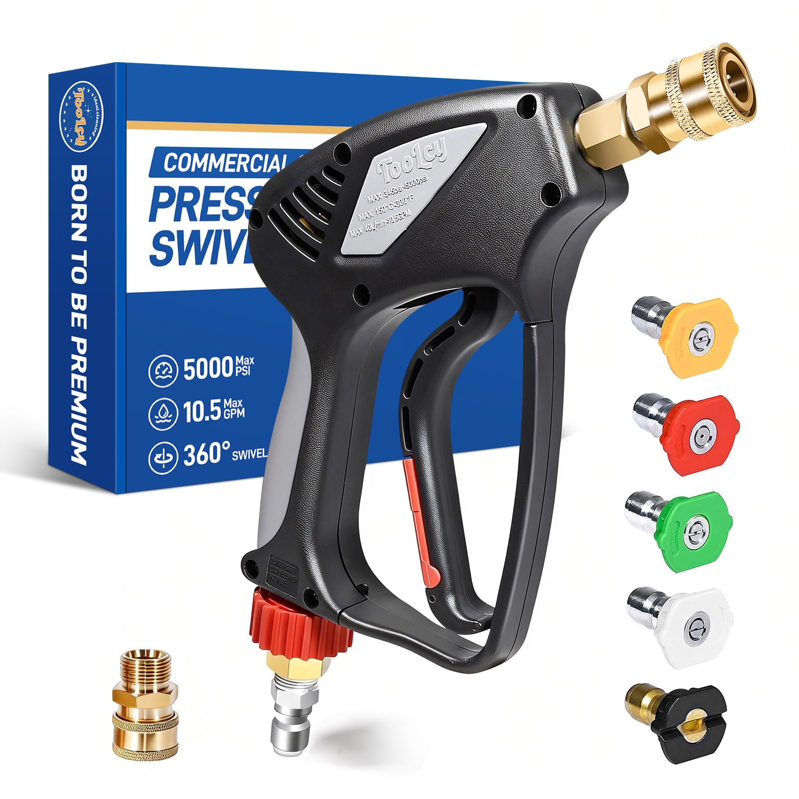 TOOLCY front view of short pressure washer gun showing compact design and control