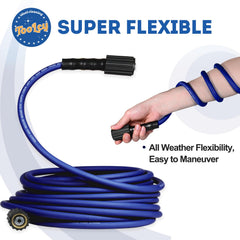 TOOLCY hose attached to a pressure washer illustrating secure, compatible connection