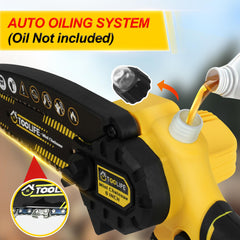 TOOLIFE auto oil tank close-up showing lubrication system for longer chain life benefit