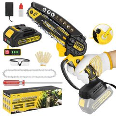TOOLIFE mini chainsaw front view showing ergonomic handle and compact body for easy control
