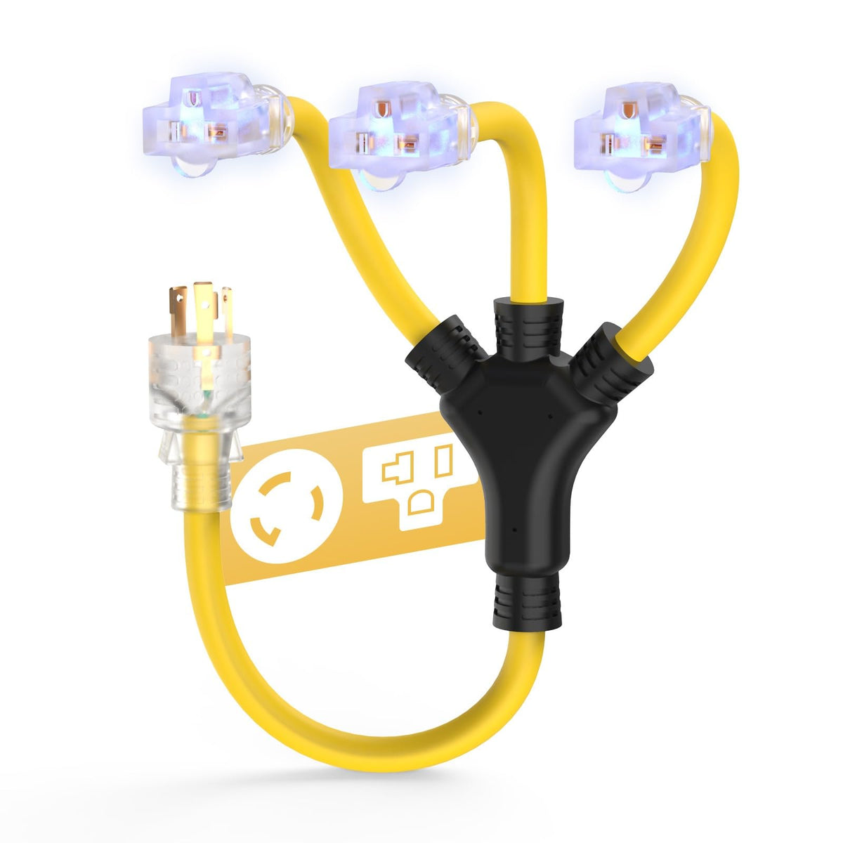 TOOLIOM front view showing three 5-15/20R receptacles and benefit easy multiple-device connection