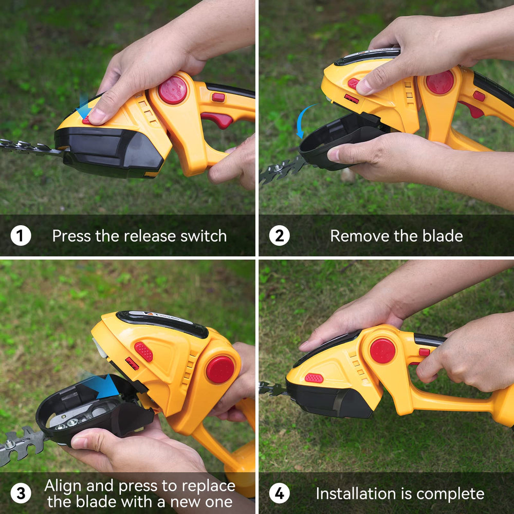 TOOVEM trimming lawn edge to show precise grass shearing and tidy borders