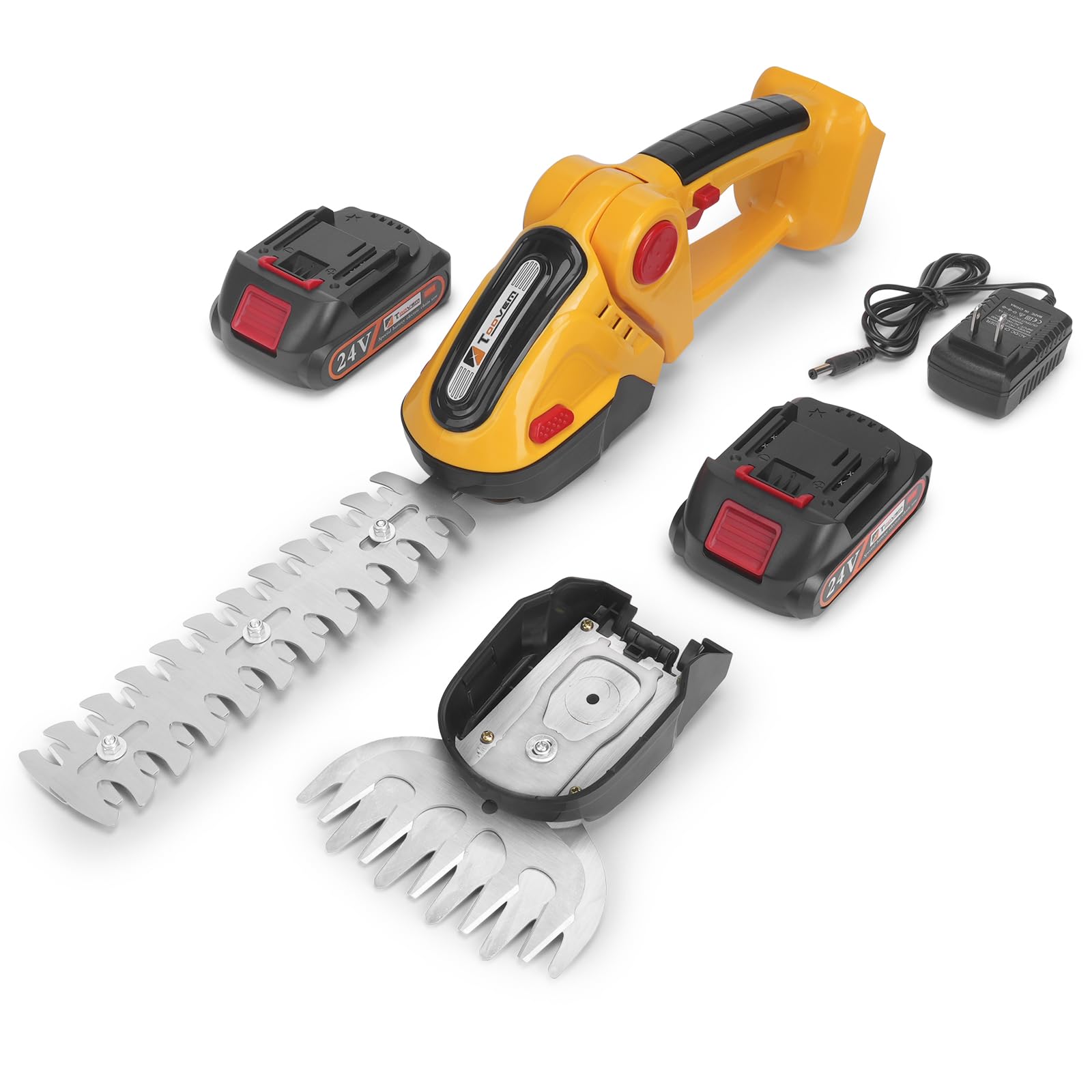 TOOVEM front view of cordless trimmer showing compact design and yellow finish for easy handling