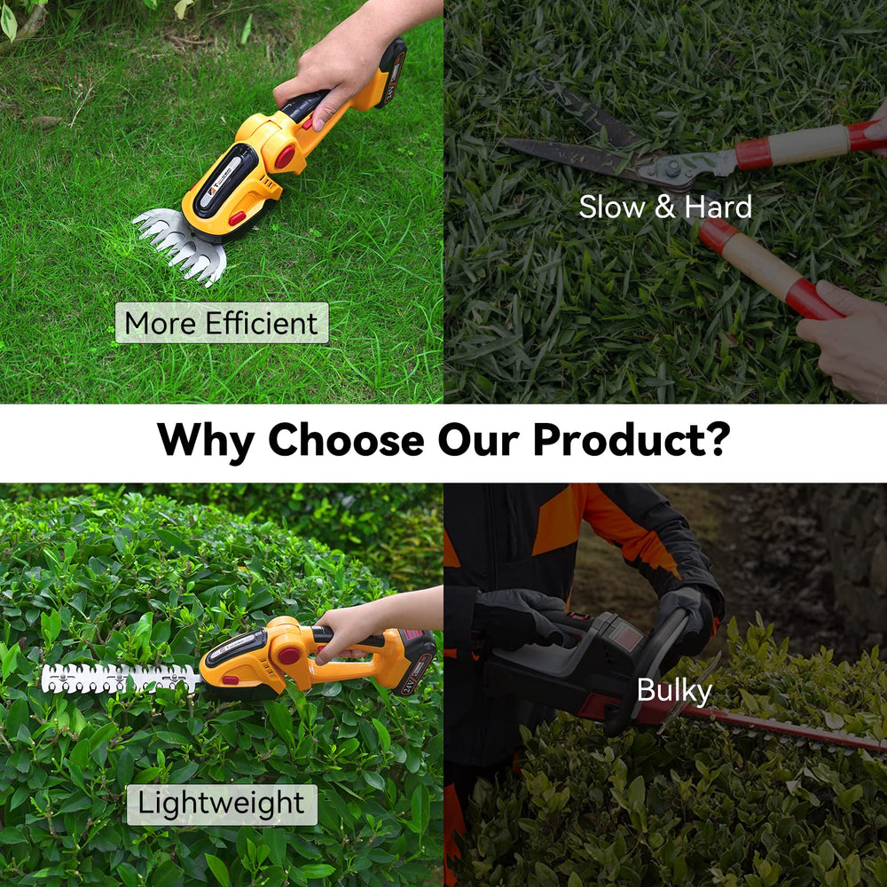 TOOVEM cutting shrubbery branch to show hedge trimming performance and controlled shaping