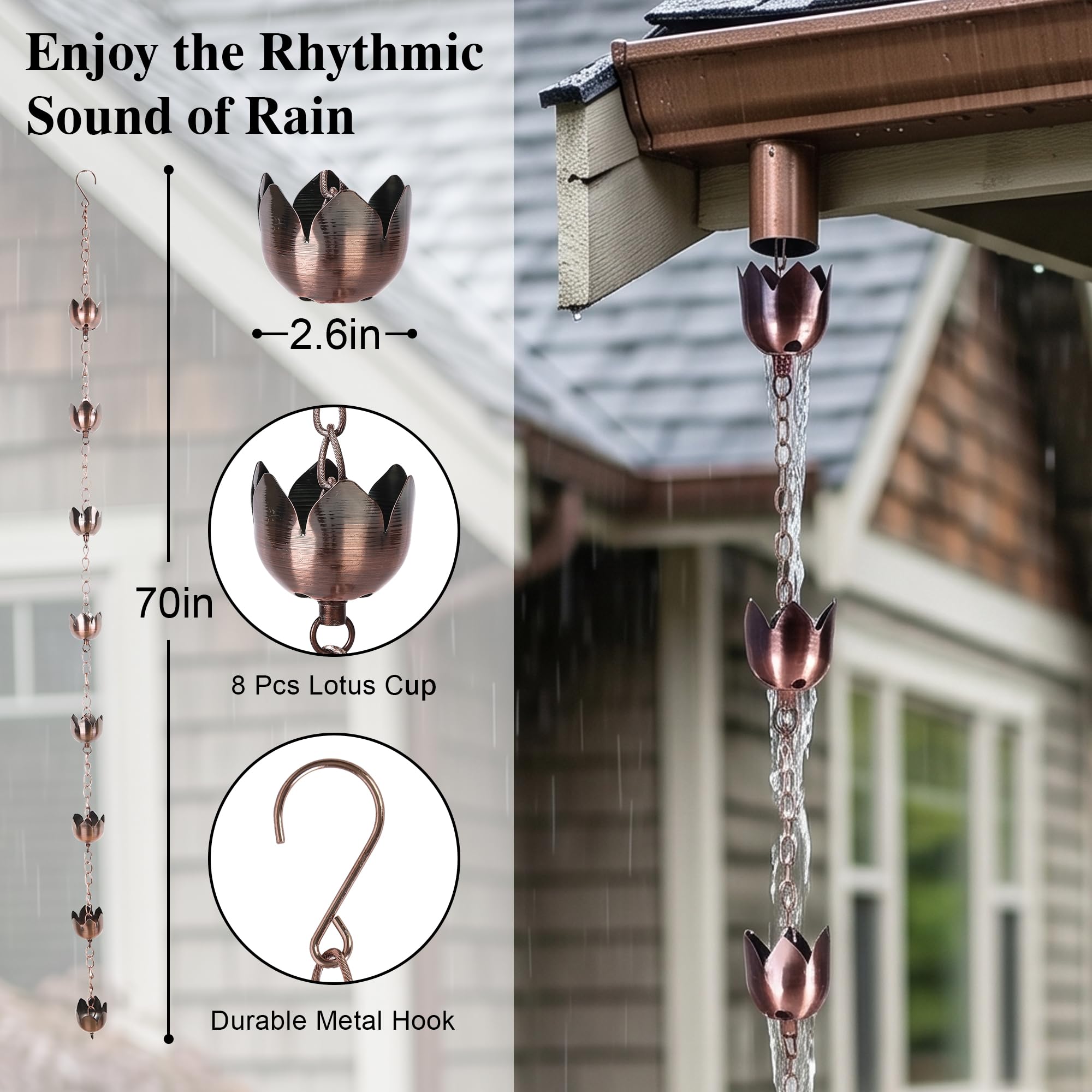 Topadorn chain hung from gutter showing full 6 ft length and visual impact