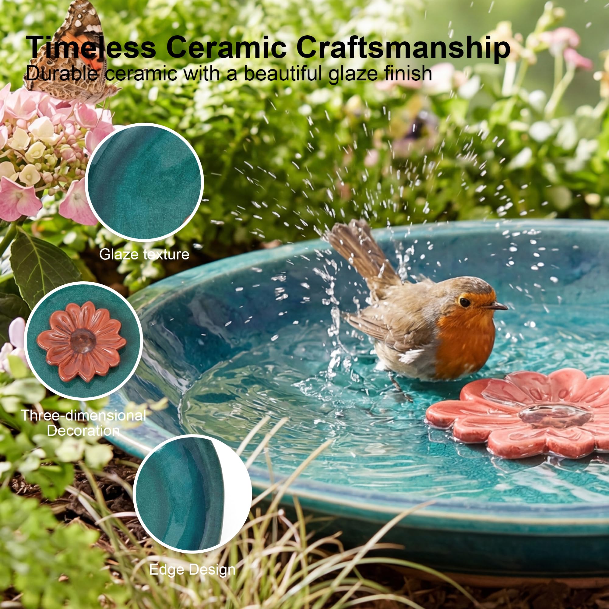 Topadorn side profile showing shallow two-inch depth ideal for small bird bathing