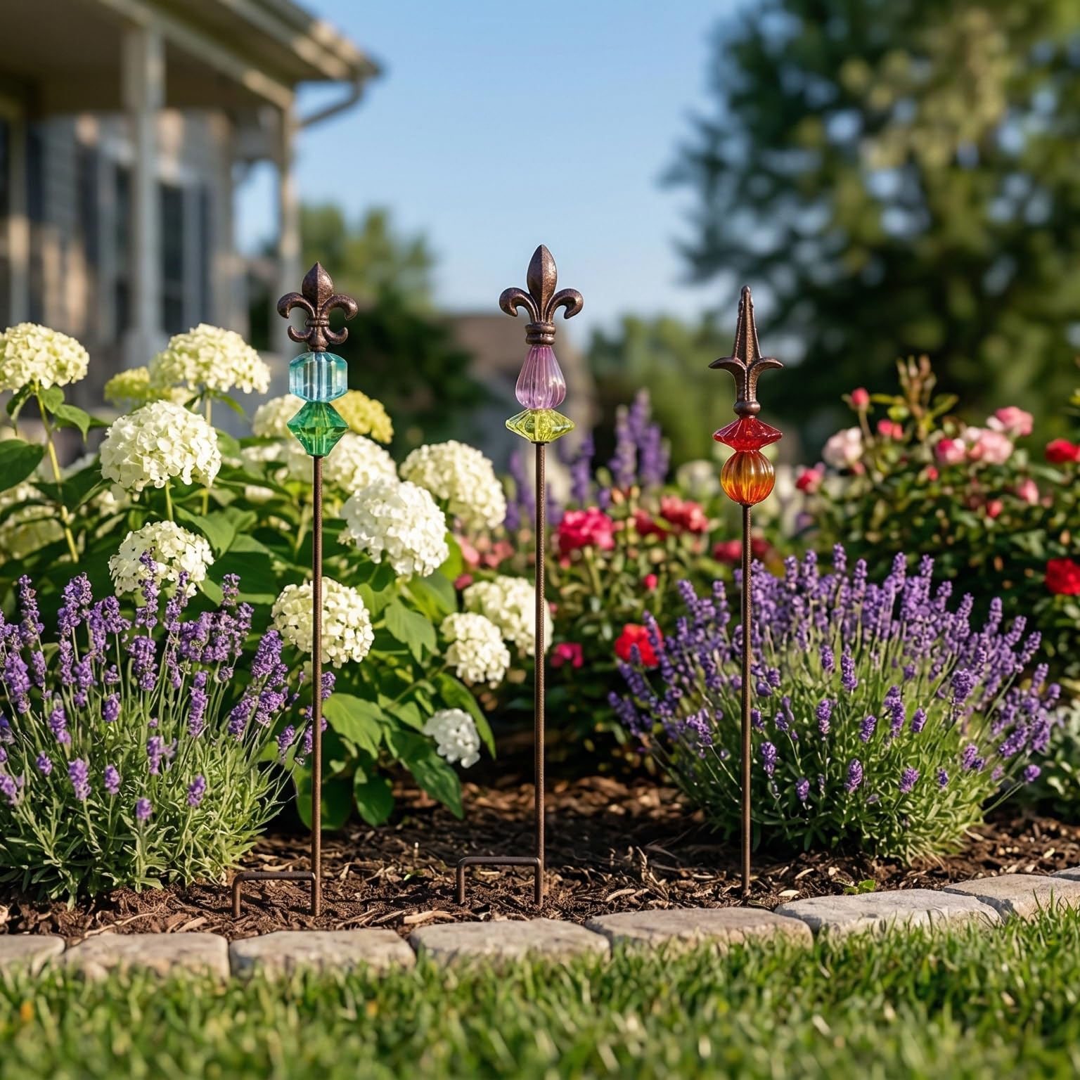Topadorn three stakes arranged in planter for coordinated style