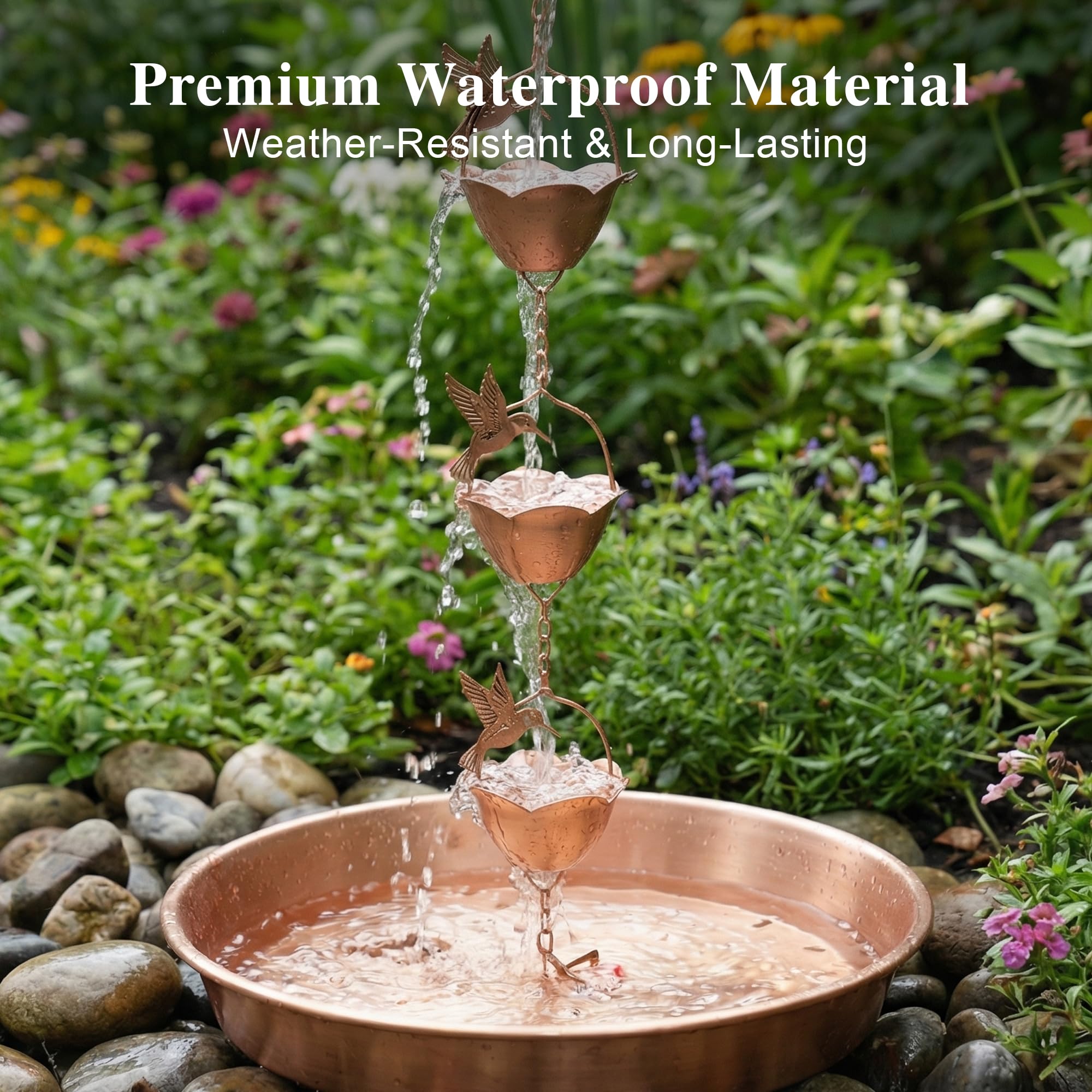 Topadorn rain chain with cascading water illustrating smooth controlled runoff