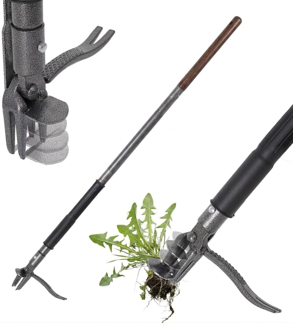 TOPBOOC front view of weed puller showing long handle and head, reduces back strain
