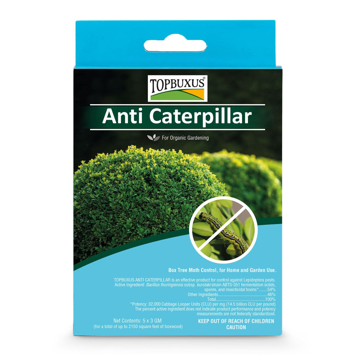 TOPBUXUS front packaging showing sachets and coverage benefit