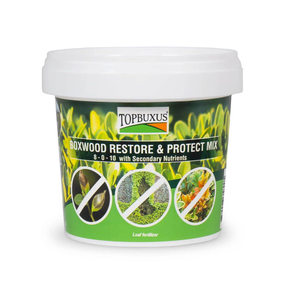 TOPBUXUS tub front packaging showing tablets and label for easy storage
