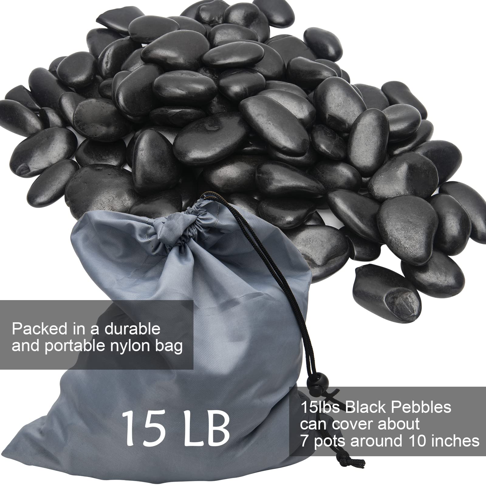 TOPEMAI close-up polished pebble surface highlighting deep black shine and durability
