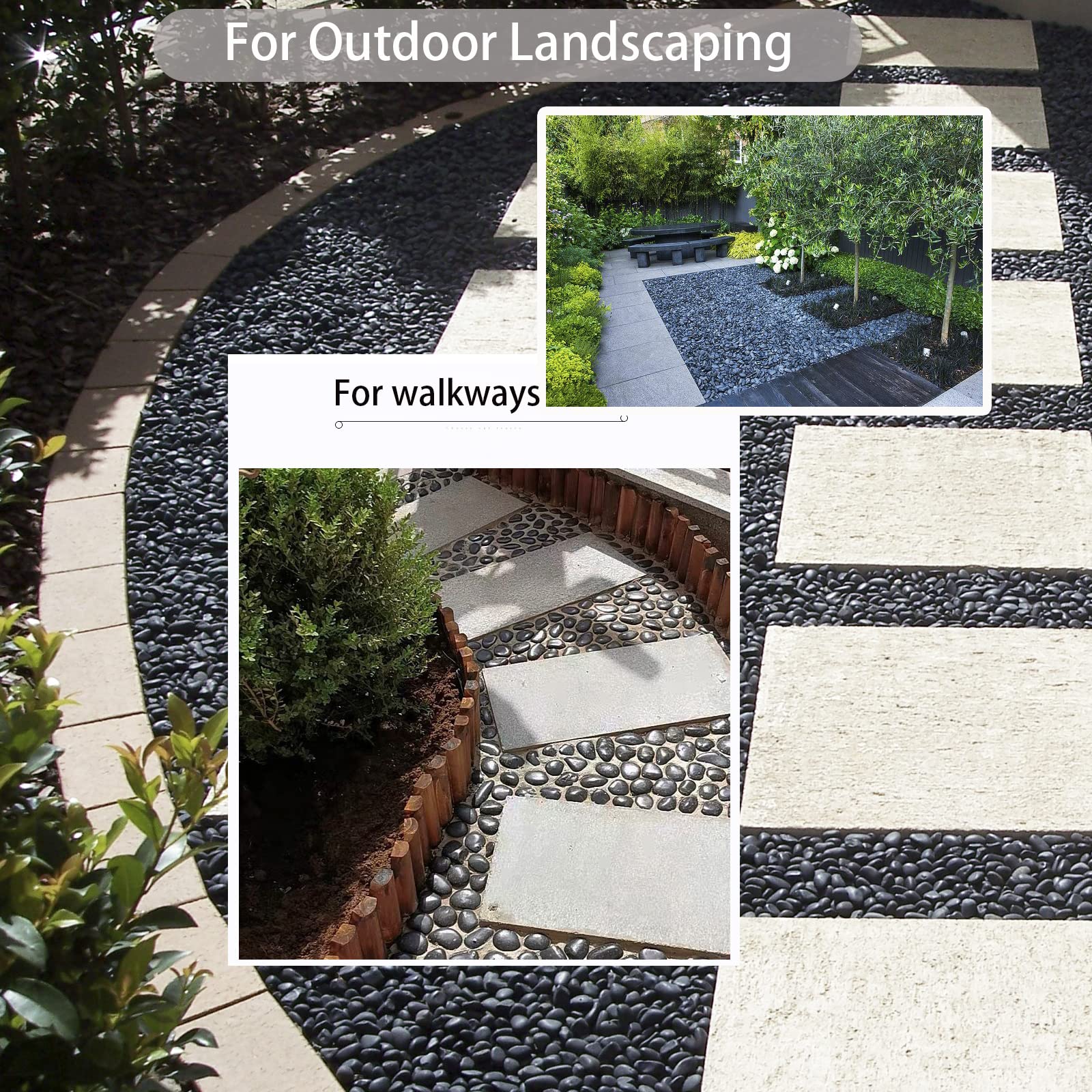 TOPEMAI pathway edged with black river rocks improving curb appeal and stability