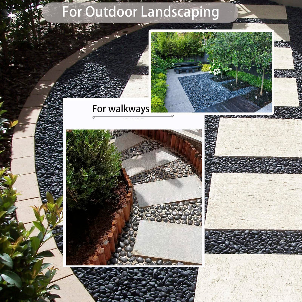 TOPEMAI pathway edged with black river rocks improving curb appeal and stability