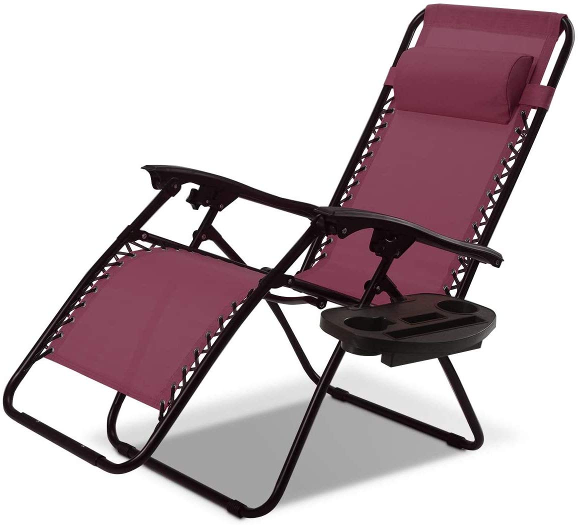 topment lounge chair front view showing full recliner and tray, comfort ready